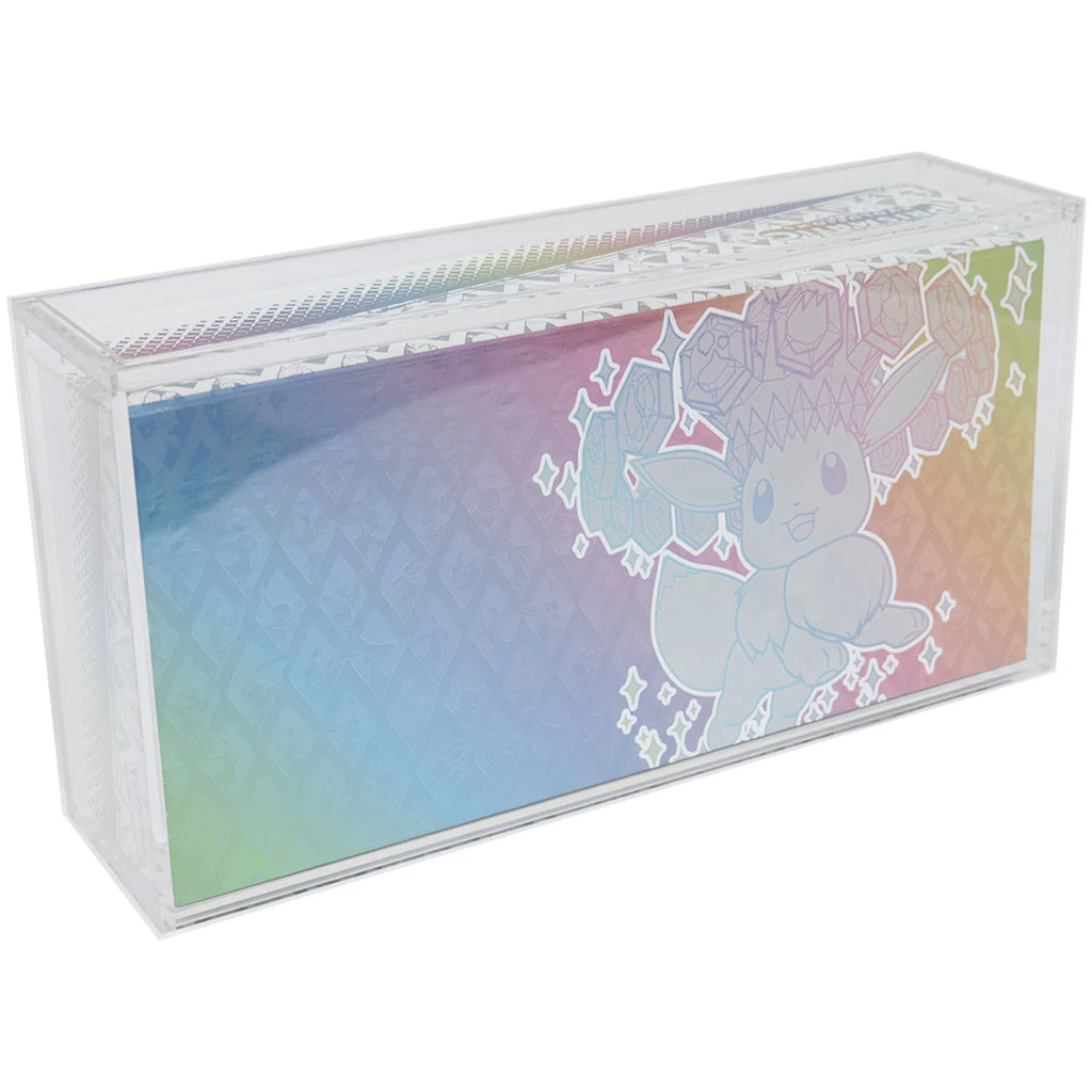 UPC / SPC acrylic display case with a Prismatic Evolutions box inside