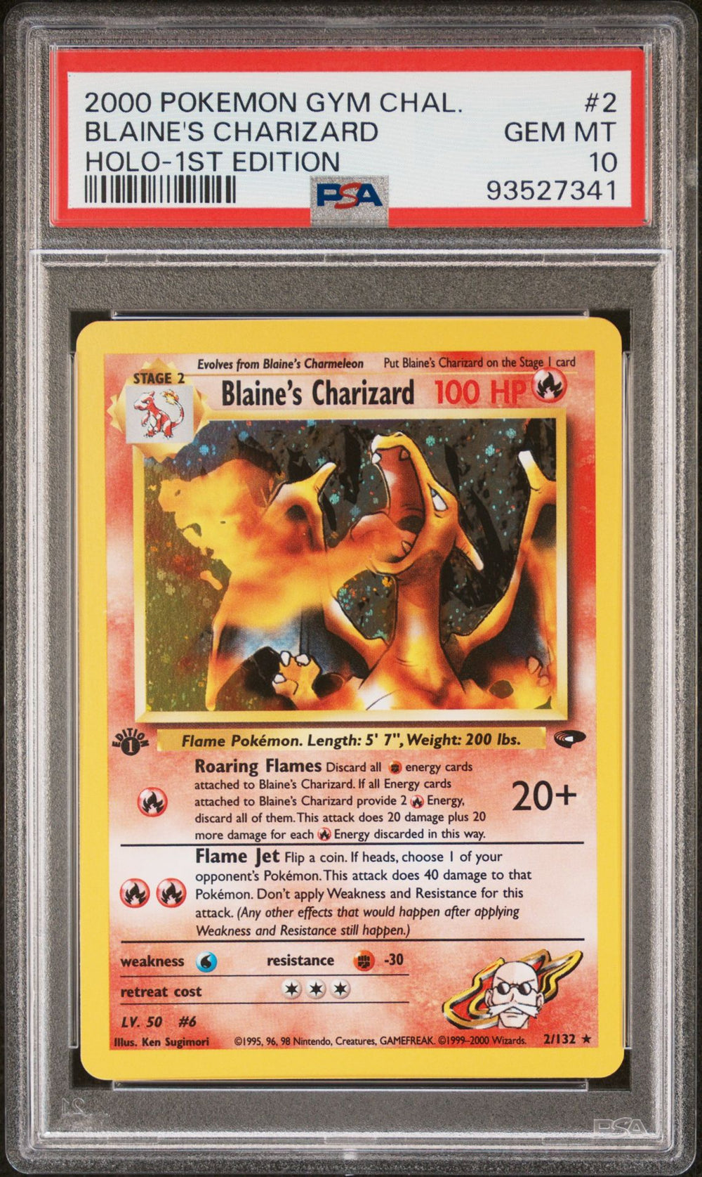 2000 Blaine's Charizard Holo 1st Edition #2 · Gym Challenge — PSA 10