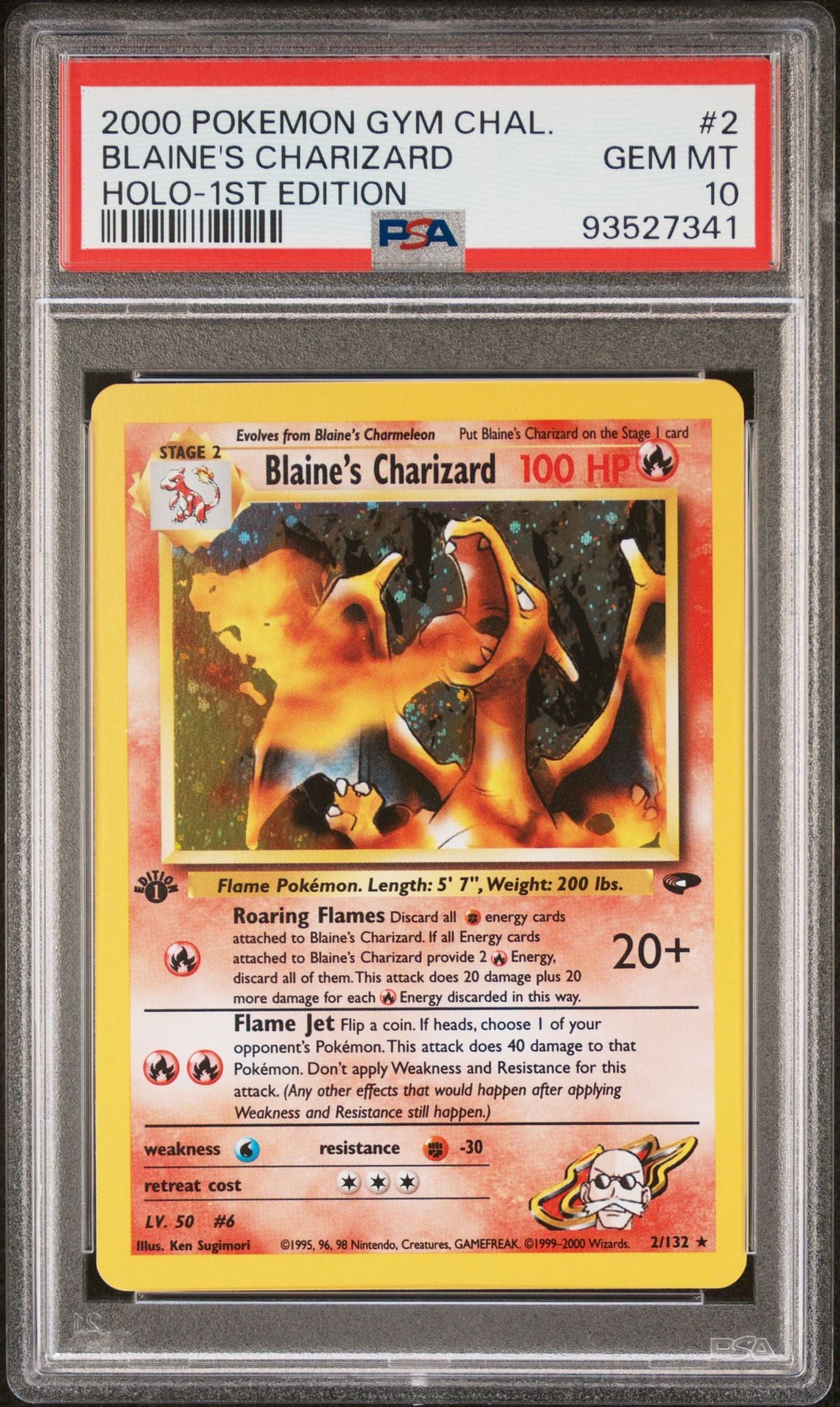 PSA 10 Blaine's Charizard Holo 1st Edition, front