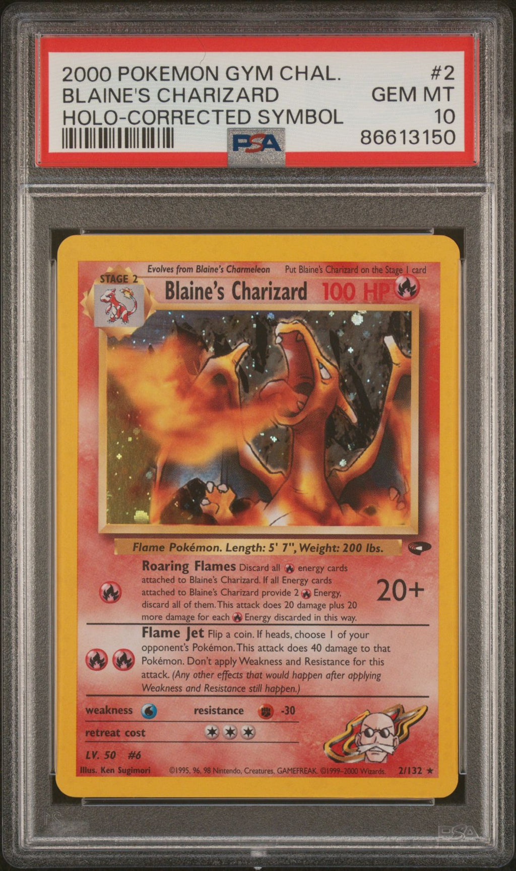 PSA 10 Blaine's Charizard Holo (Corrected Symbol), front