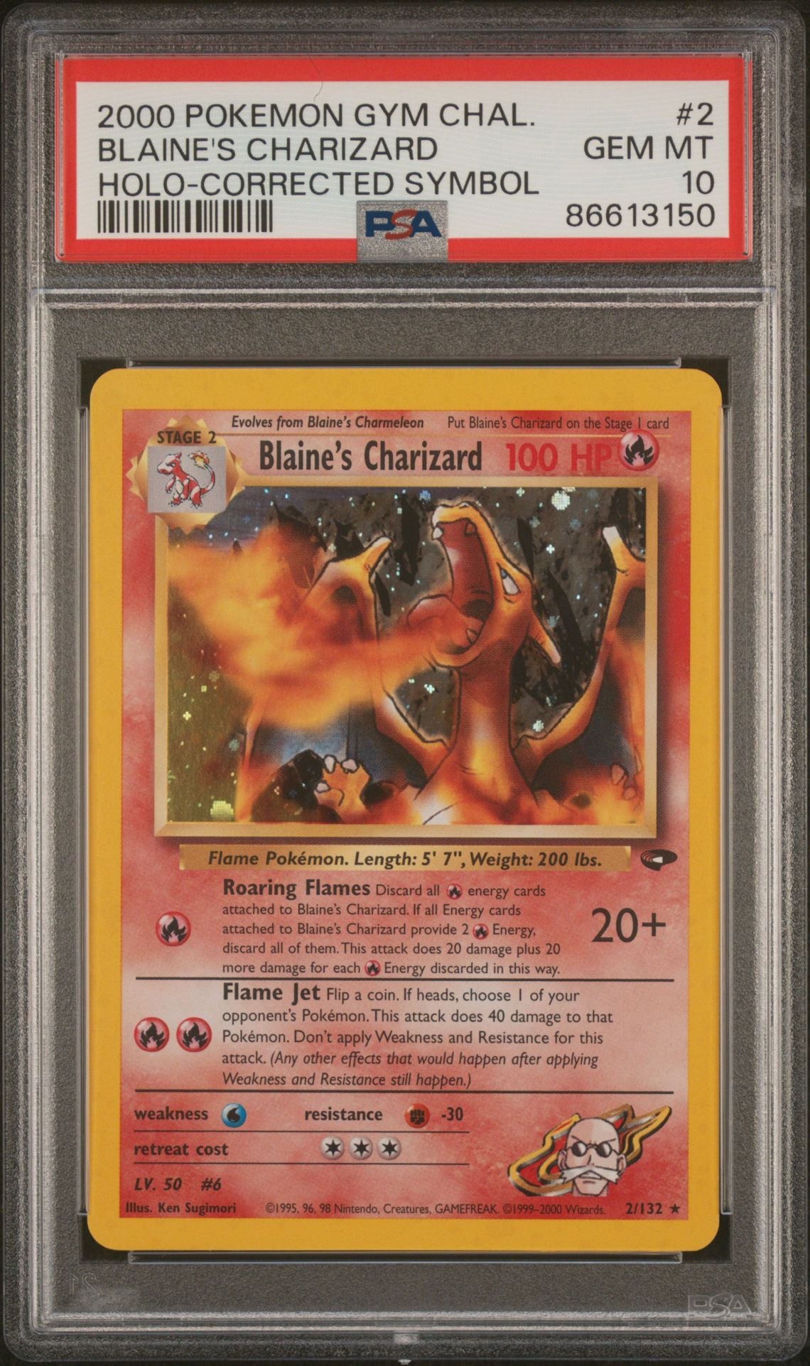 PSA 10 Blaine's Charizard Holo (Corrected Symbol), front