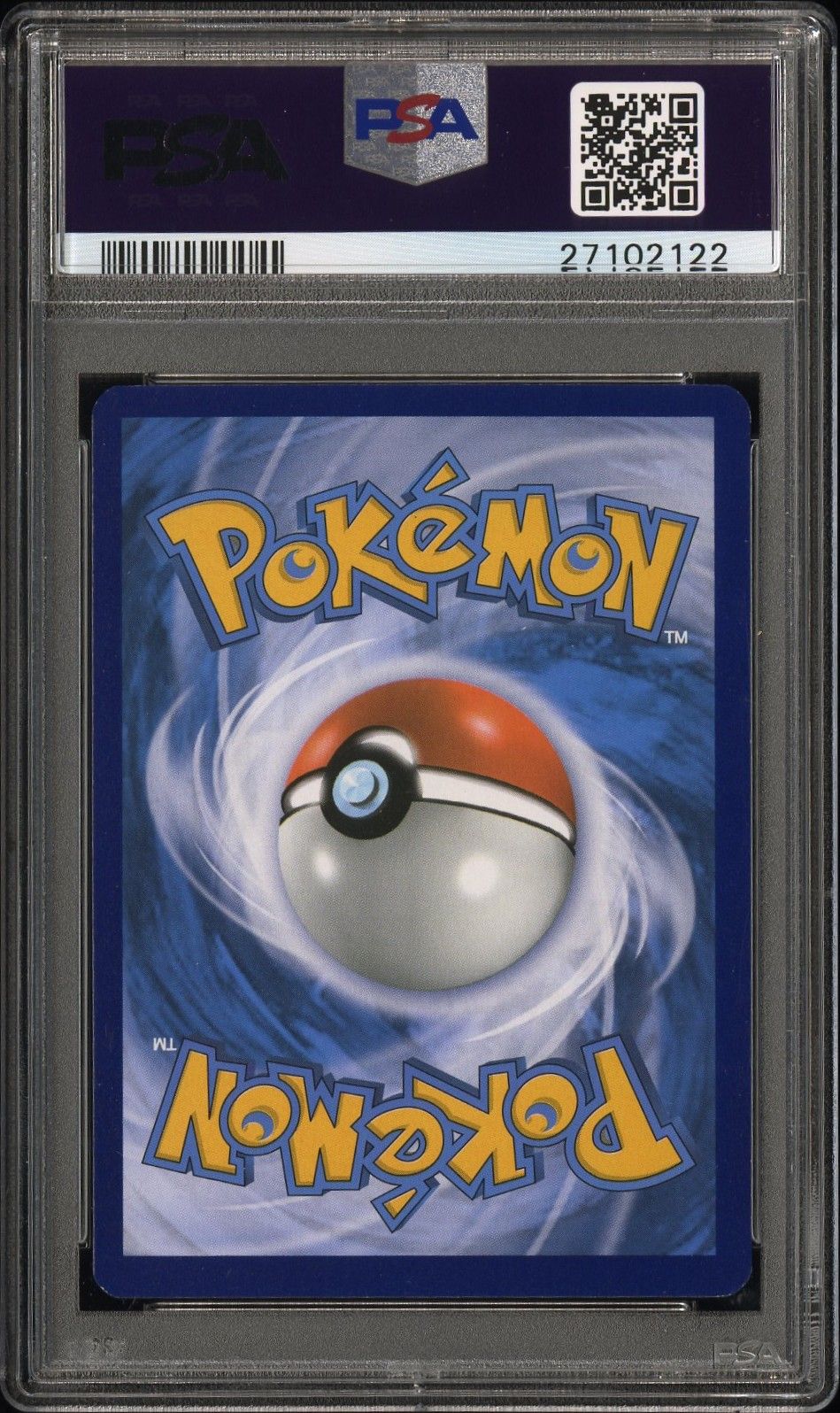 PSA 10 Charizard Holo (Staff Prerelease), back of slab with cert 27102122