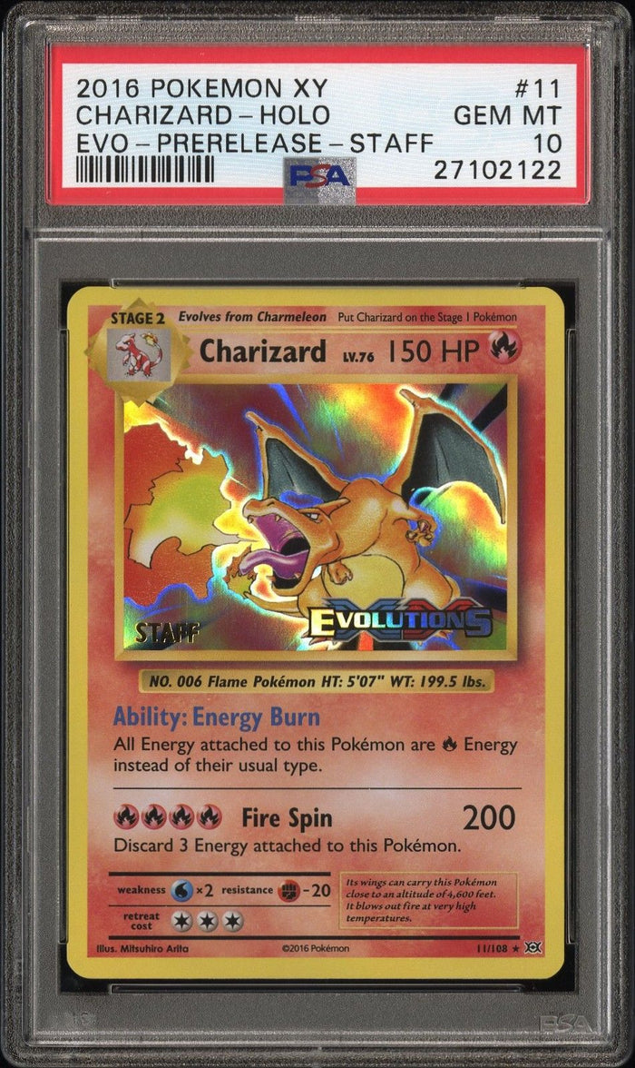 2016 Charizard Holo (Staff Prerelease) #11 · Evolutions — PSA 10