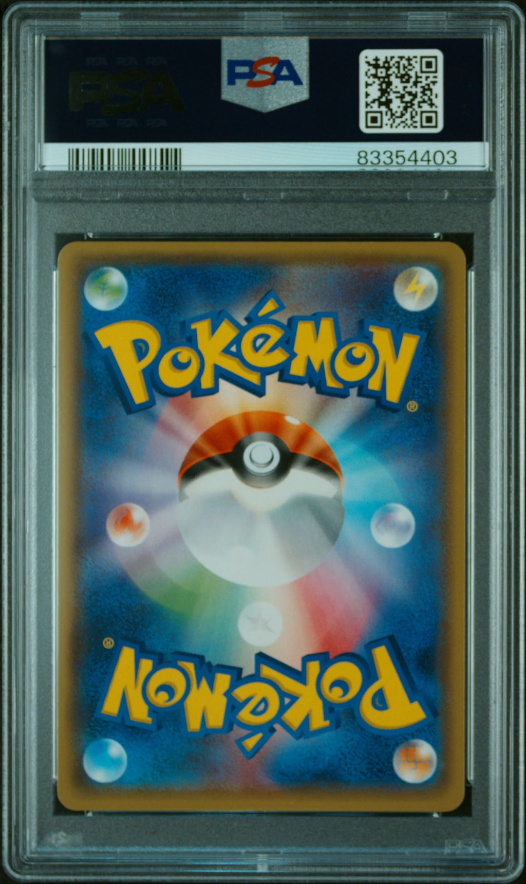 PSA 10 Poncho-wearing Eevee, back of slab with cert 83354403